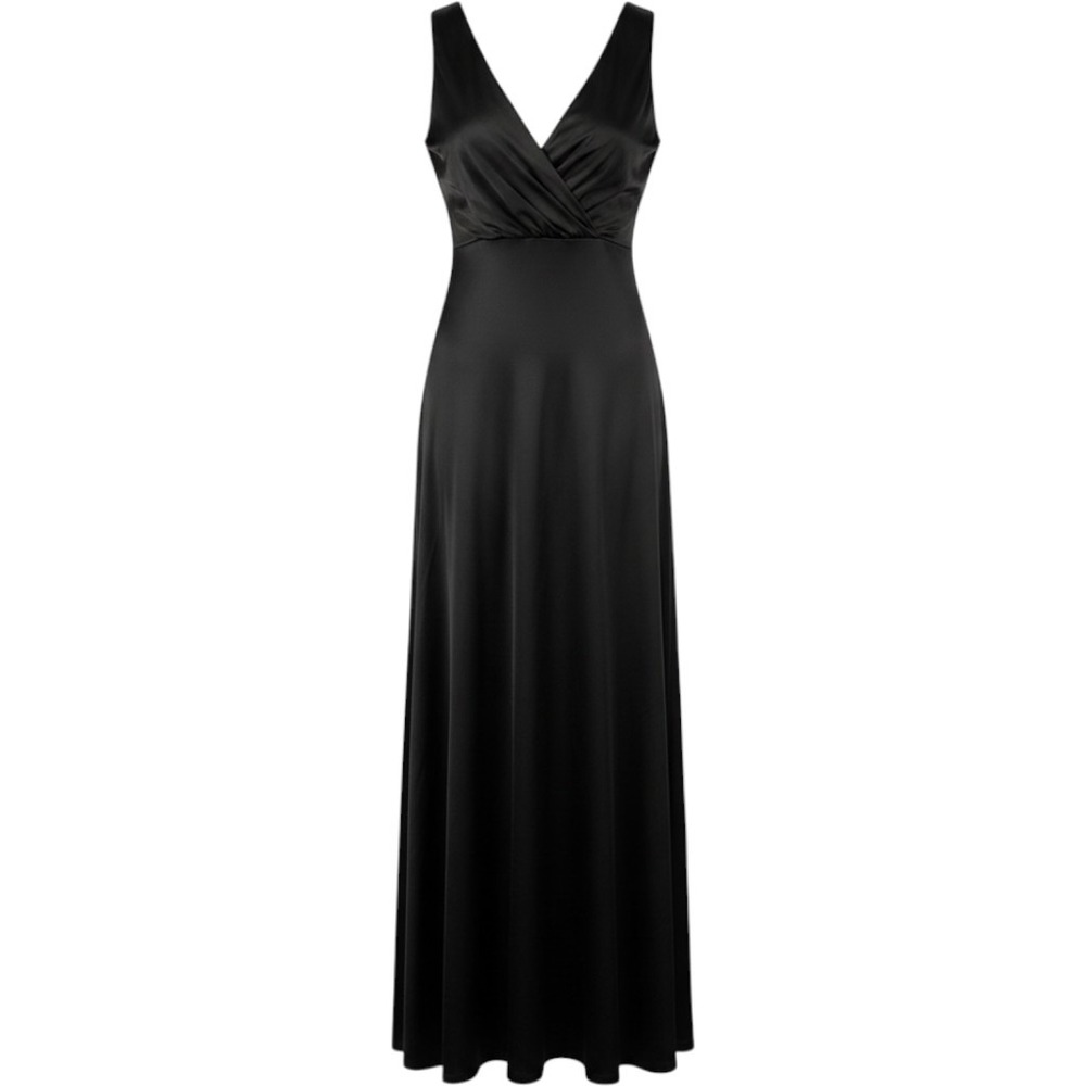 BHLDN Anthropologie Piper Satin V-Neck Maxi Dress Black Gown Size 10 NWT